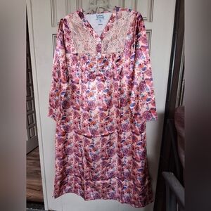 Anthony Richards Nighty SzM New Pink Floral Print Lace Yoke Embellishment Button